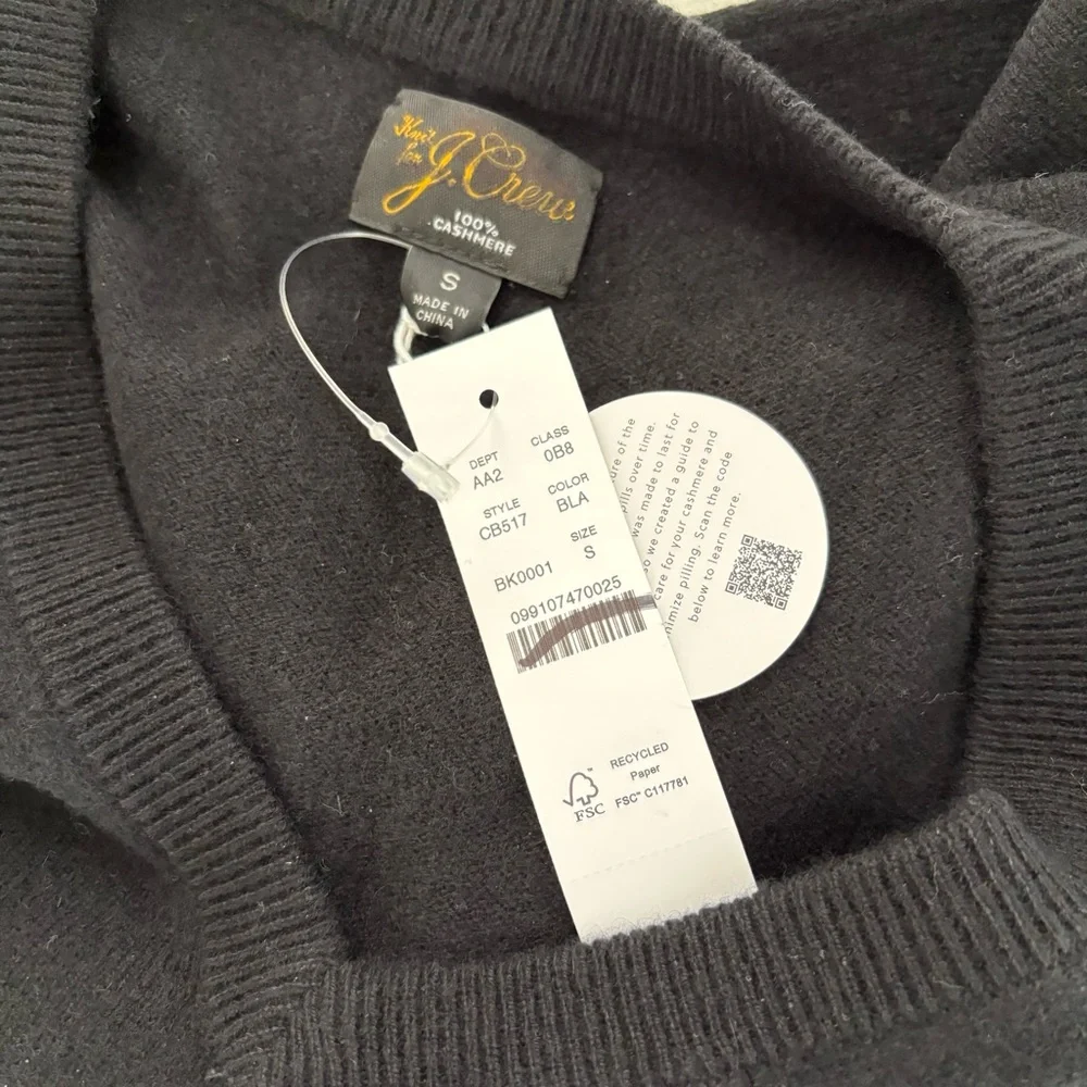 NWT J. Crew Cashmere V-neck Sweater Black